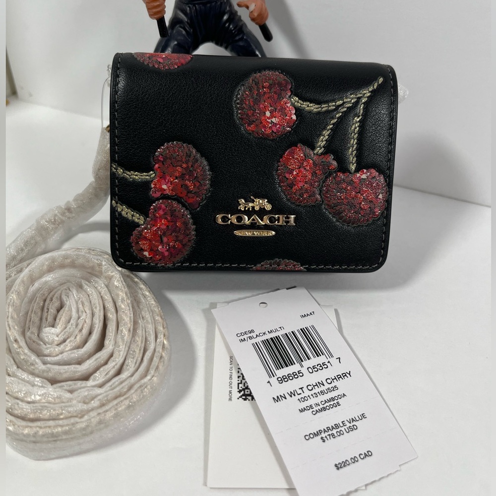 Coach Mini Wallet On A Chain With Cherry Print NWT